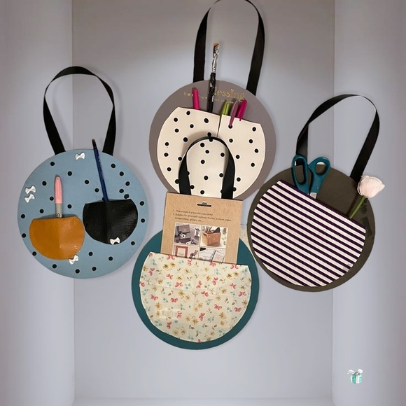 NEW Set of 4 Upcycled Wall Storage Stationary Circles. Unique and useful. Gift - Picture 2 of 8